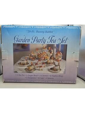 20-Piece Bunny Rabbit Garden Party Tea Set with Mushroom Napkin Rings